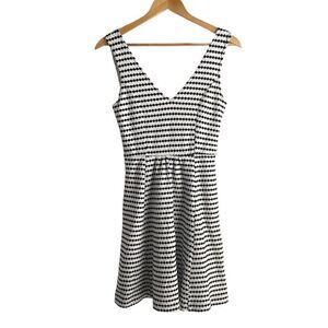 Anthropologie Maeve Black and White V-Neck Fit and Flare Sleeveless Dress